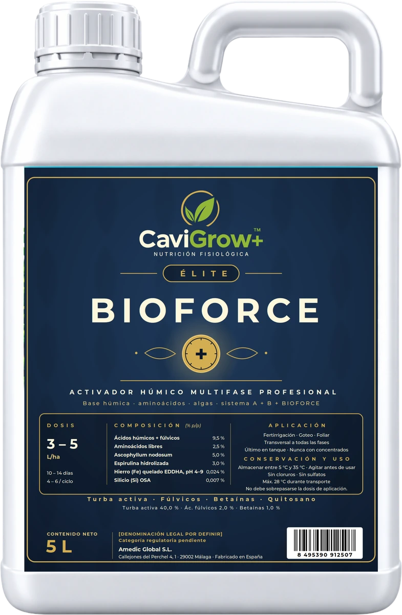Garrafa 5 L CaviGrow+ ÉLITE BioForce⁺ · Activador húmico multifase profesional