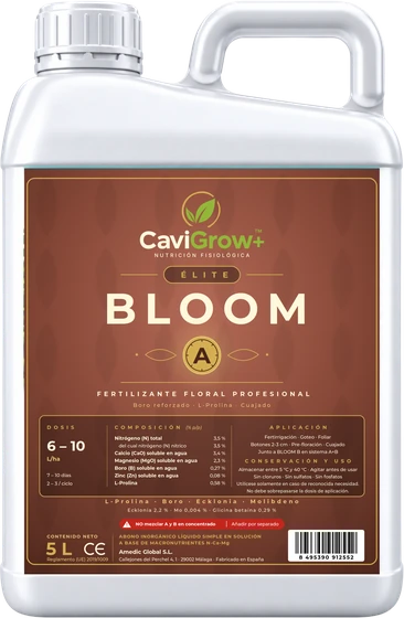 Garrafa 5 L CaviGrow+ ÉLITE BLOOM A · Fertilizante floral profesional