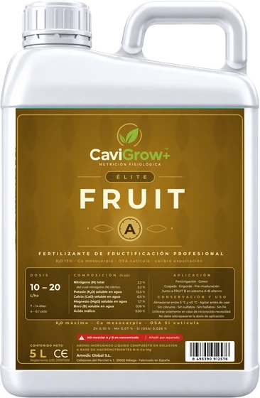 Garrafa 5 L CaviGrow+ ÉLITE FRUIT A · Fertilizante de fructificación profesional